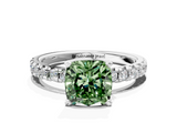 White gold Fancy Green Cushion  Solitaire Pave Diamond Engagement Ring with Four-Prong Setting_347