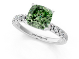 White gold Fancy Green Cushion  Solitaire Pave Diamond Engagement Ring with Four-Prong Setting_348