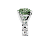 White gold Fancy Green Cushion  Solitaire Pave Diamond Engagement Ring with Four-Prong Setting_352