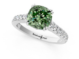 White gold Fancy Green Cushion  Solitaire Pave Diamond Engagement Ring with Prong Setting_21