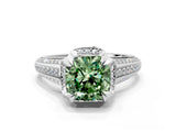 White gold Fancy Green Cushion  Solitaire Pave Split Shank Ring with Four-Prong Setting_105