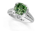 White gold Fancy Green Cushion  Solitaire Pave Split Shank Ring with Four-Prong Setting_106