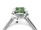 White gold Fancy Green Cushion  Solitaire Pave Split Shank Ring with Four-Prong Setting_109