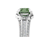 White gold Fancy Green Cushion  Solitaire Pave Split Shank Ring with Four-Prong Setting_110