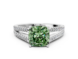 White gold Fancy Green Cushion  Solitaire Split Shank Pavé Diamond Engagement Ring_388