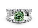White gold Fancy Green Cushion  Solitaire Split Shank Pave Diamond Ring_49