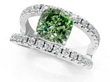 White gold Fancy Green Cushion  Solitaire Split Shank Pave Diamond Ring_50
