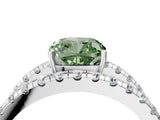 White gold Fancy Green Cushion  Solitaire Split Shank Pave Diamond Ring_53