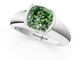 White gold Fancy Green Cushion  Solitaire Tension Set Diamond Ring with Wide Band_21