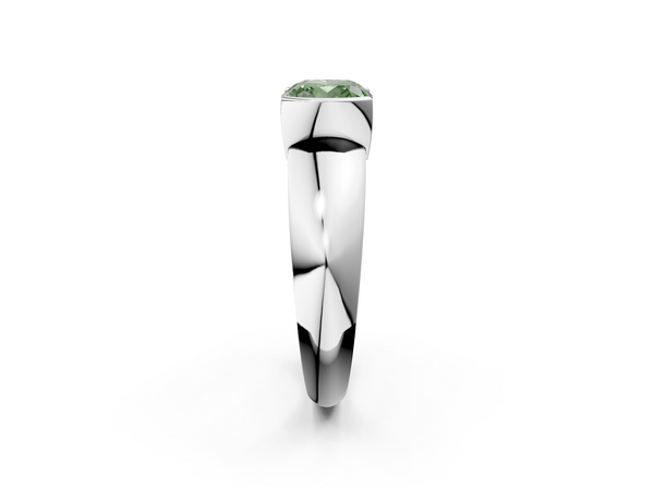 Platinum Fancy Green Cushion  Solitaire Tension Set Diamond Ring with Wide Band