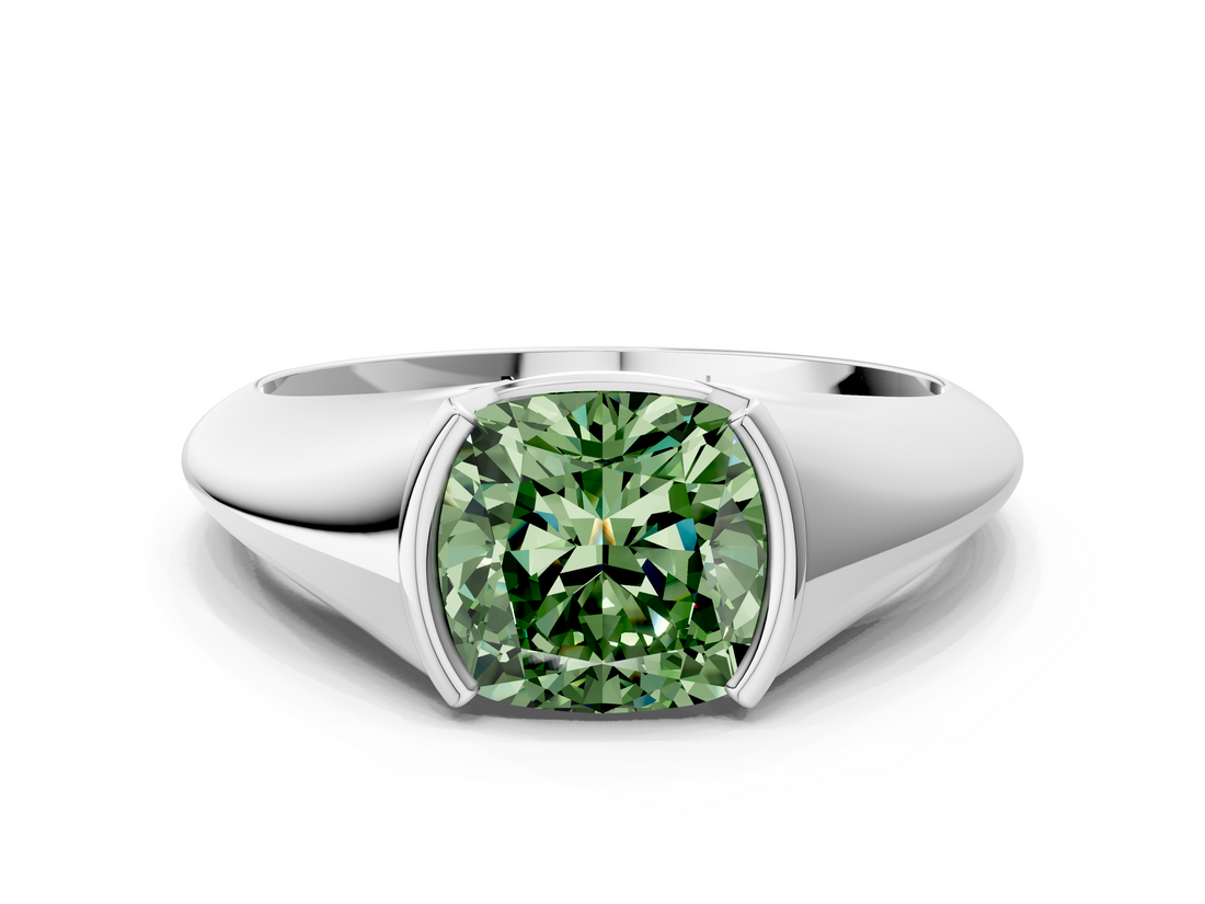 White gold Fancy Green Cushion  Solitaire Tension Set Diamond Ring_20