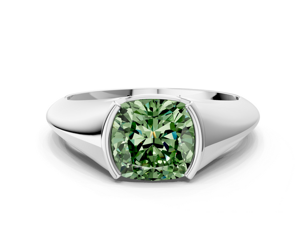 White gold Fancy Green Cushion  Solitaire Tension Set Diamond Ring