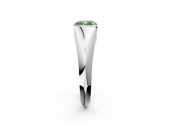 White gold Fancy Green Cushion  Solitaire Tension Set Diamond Ring