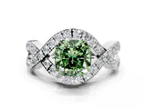 White gold Fancy Green Cushion  Solitaire Twist Band Pavé Diamond Engagement Ring_32