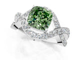 White gold Fancy Green Cushion  Solitaire Twist Band Pavé Diamond Engagement Ring_33
