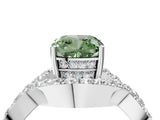 White gold Fancy Green Cushion  Solitaire Twist Band Pavé Diamond Engagement Ring_36
