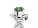 White gold Fancy Green Cushion  Solitaire Twist Band Pavé Diamond Engagement Ring_36