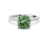 White gold Fancy Green Cushion  Solitaire Twist Band Ring with Four-Prong Setting_152