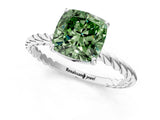 White gold Fancy Green Cushion  Solitaire Twist Band Ring with Four-Prong Setting_153
