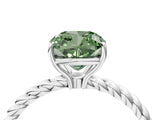 White gold Fancy Green Cushion  Solitaire Twist Band Ring with Four-Prong Setting_155