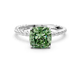 White gold Fancy Green Cushion  Solitaire Twist Band Ring with Four-Prong Setting_48