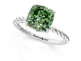 White gold Fancy Green Cushion  Solitaire Twist Band Ring with Four-Prong Setting_49