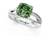 White gold Fancy Green Cushion  Solitaire Twist Band with Pavé Accents and Four-Prong Setting_21