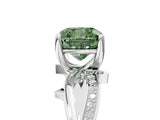 White gold Fancy Green Cushion  Solitaire Twist Band with Pavé Accents and Four-Prong Setting_25