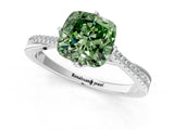 White gold Fancy Green Cushion  Solitaire Twist Band with Pavé Diamonds and Four-Prong Setting_80