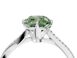 White gold Fancy Green Cushion  Solitaire Twist Band with Pavé Diamonds and Four-Prong Setting_83