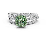 White gold Fancy Green Cushion  Solitaire Twist Band with Pavé Setting and Four-Prong Setting_114