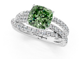 White gold Fancy Green Cushion  Solitaire Twist Band with Pavé Setting and Four-Prong Setting_115