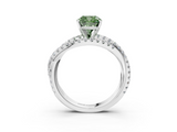 White gold Fancy Green Cushion  Solitaire Twist Band with Pavé Setting and Four-Prong Setting_117