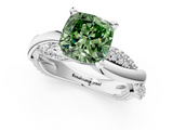 White gold Fancy Green Cushion  Solitaire Twist Band with Pave Prong Setting_41