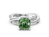 White gold Fancy Green Cushion  Solitaire Twist Band with Pave Prong Setting_41
