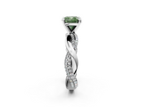 White gold Fancy Green Cushion  Solitaire Twist Band with Pave Prong Setting_42