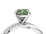 White gold Fancy Green Cushion  Solitaire Twist Band with Pave Prong Setting_45