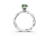 White gold Fancy Green Cushion  Solitaire Twist Band with Pave Prong Setting_48