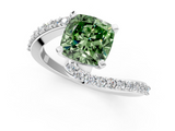White gold Fancy Green Cushion  Solitaire Twist Band with Pave Set Diamonds and Four-Prong Setting_132
