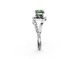 White gold Fancy Green Cushion  Solitaire Twist Band with Pave Set Diamonds and Four-Prong Setting_133