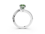 White gold Fancy Green Cushion  Solitaire Twist Band with Pave Set Diamonds and Four-Prong Setting_134