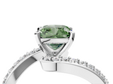White gold Fancy Green Cushion  Solitaire Twist Band with Pave Set Diamonds and Four-Prong Setting_135
