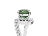 White gold Fancy Green Cushion  Solitaire Twist Band with Pave Set Diamonds and Four-Prong Setting_136
