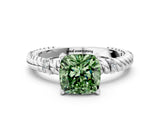White gold Fancy Green Cushion  Solitaire Twisted Band Prong Set Engagement Ring_60