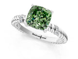 White gold Fancy Green Cushion  Solitaire Twisted Band Prong Set Engagement Ring_61