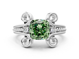 White gold Fancy Green Cushion  Solitaire Twisted Band Scroll Prong Ring_3