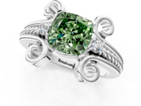 White gold Fancy Green Cushion  Solitaire Twisted Band Scroll Prong Ring_4