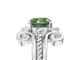 White gold Fancy Green Cushion  Solitaire Twisted Band Scroll Prong Ring_8