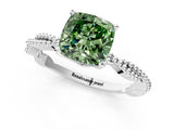 White gold Fancy Green Cushion  Solitaire Twisted Band with Bead Prong Setting_276