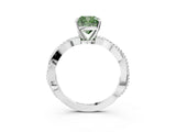 White gold Fancy Green Cushion  Solitaire Twisted Band with Bead Prong Setting_278